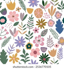 Abstractas patrón de flores sin fisuras, diseño de Elementos botánicos de flores silvestres de Ilustración vectorial para Sitio web, tela, doblez.