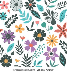 Abstractas patrón de flores sin fisuras, diseño de Elementos botánicos de flores silvestres de Ilustración vectorial para Sitio web, tela, doblez.