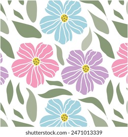 Abstractas sin costuras de patrón de flores, Ilustración vectorial, primavera, estilo de verano floral doodle de fondo, arte botánico mínimo, divertida naturaleza básica Formas Fondo de pantalla.