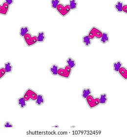 Abstract seamless fly hearts pattern. Cartoon style. Romantic repeated backdrop drawing in cartoon childish style. 