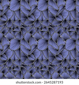 abstract seamless foliage pattern, black outline on blue background, vector
