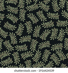 Abstract seamless foliage pattern on black background, vector illustration.