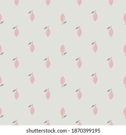 Abstract seamless food pattern with lemon elements. Pink little fruits on grey background. Stock illustration. Vector design for textile, fabric, giftwrap, wallpapers.