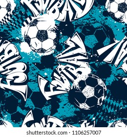 Abstract seamless football pattern. Grunge sport repeated backdrop. Urban wallpaper for boy, textile, clothes, wrapping paper 