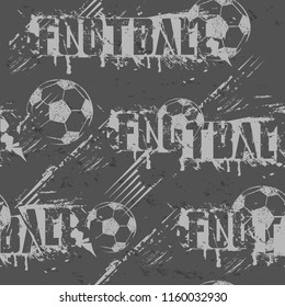 Abstract seamless football pattern. grunge textured sport wallpaper. Soccer ball grungy shape. Sportish repeated backdrop for boy,  textile, clothes, wrapping paper. 