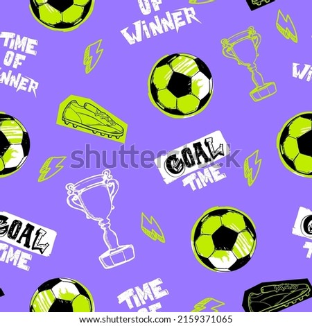 Abstract seamless football pattern with players men silhouette, grid. grunge sport wallpaper. Soccer ball grungy shape. Sportish repeated backdrop for boy,  textile, clothes, wrapping paper. 