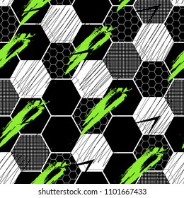 Abstract seamless Football pattern with vertical fading lines, tracks, halftone stripes. Extreme sport style illustration. Trendy Urban colorful backdrop Soccer. Grunge, neon texture pattern.
