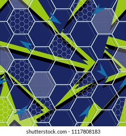 Abstract seamless Football pattern with vertical fading lines, tracks, halftone stripes. Extreme sport style illustration. Trendy Urban colorful backdrop Soccer. Grunge, neon texture pattern.