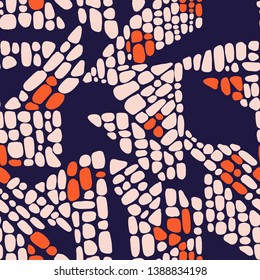 Abstract seamless geometric background with chaotic textures. Irregular blocks pattern. Repeating oval shapes, paving stone mosaic tracery. Designed for textile, fabric, wrapping.