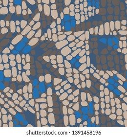 Abstract seamless geometric background with chaotic textures. Irregular blocks pattern. Repeating oval shapes, paving stone mosaic tracery. Patchwork effect. Designed for textile, fabric, wrapping.