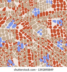 Abstract seamless geometric background with chaotic textures. Irregular blocks pattern. Repeating oval shapes, paving stone mosaic tracery. Patchwork effect. Designed for textile, fabric, wrapping.