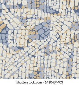 Abstract seamless geometric background with chaotic textures. Irregular blocks pattern. Repeating oval shapes, paving stone mosaic tracery. Patchwork effect. Designed for textile, fabric, wrapping.