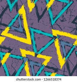 Abstract seamless geometric background with cracked texture. Grunge pattern for boys, girls, sport, fashion. Urban colorful wallpaper for guys.