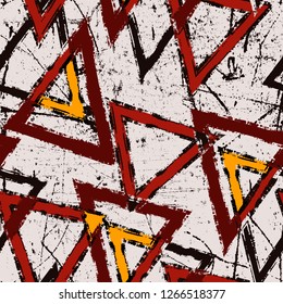 Abstract seamless geometric background with cracked texture. Grunge pattern for boys, girls, sport, fashion. Urban colorful wallpaper for guys.