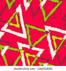 Abstract seamless geometric background with cracked texture. Grunge pattern for boys, girls, sport, fashion. Urban colorful wallpaper for guys.