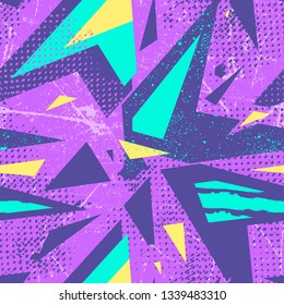 Abstract seamless geometric background with cracked texture. Grunge pattern for boys, girls, sport, fashion. Urban colorful wallpaper for guys