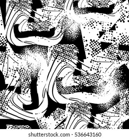 Abstract seamless geometric background, cracked texture, dots, 
drops, splashes.Grunge pattern for boys, girls, sport, fashion. Urban monochrome wallpaper. Silhouette repeated backdrop black and white