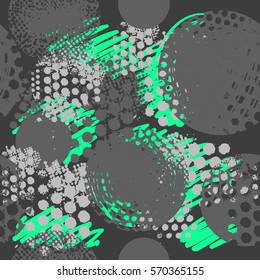 Abstract seamless geometric background, cracked texture, dots, 
drops, splashes, rounds.Grunge pattern for boys, girls, sport, fashion. Urban girlish wallpaper. Silhouette circles repeated backdrop
