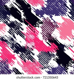 Abstract seamless geometric background with  cracked texture, dots, drops and splashes.Grunge pattern for boys, girls, sport, fashion. Urban colorful wallpaper. Silhouette repeated backdrop