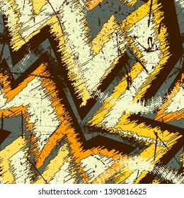 Abstract seamless geometric background with curved geometry elements. Grunge texture pattern. Wallpaper for boys and girls. Urban colorful backdrop.