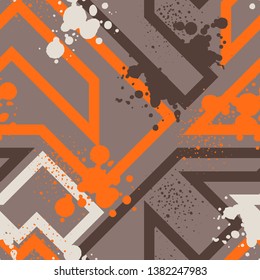 Abstract seamless geometric background with line cracked texture, dots. Grunge pattern for boys, girls, sport, fashion. Urban colorful wallpaper.
