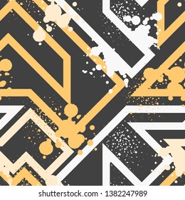 Abstract seamless geometric background with line cracked texture, dots. Grunge pattern for boys, girls, sport, fashion. Urban colorful wallpaper.