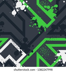 Abstract seamless geometric background with line cracked texture, dots. Grunge pattern for boys, girls, sport, fashion. Urban colorful wallpaper.