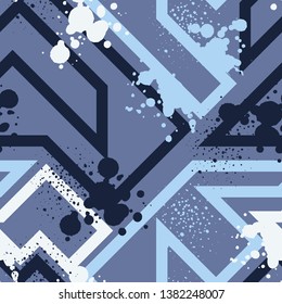 Abstract seamless geometric background with line cracked texture, dots. Grunge pattern for boys, girls, sport, fashion. Urban colorful wallpaper.