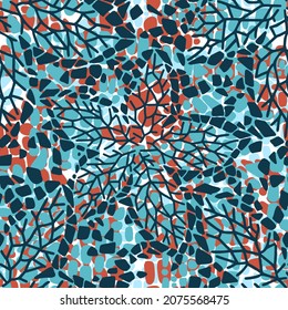Abstract seamless geometric background with oval textures forming flower buds. Floral pattern. Repeating rhombuses shapes, mosaic tracery. Overlay effect. For textile and fabric.