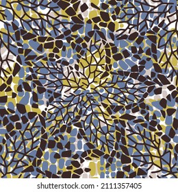Resumen de fondo geométrico sin fisuras con texturas ovales formando brotes de flores. Patrón floral. Formas de rombos repetitivos, tracería de mosaicos. Efecto de superposición. Para textiles y tejidos.