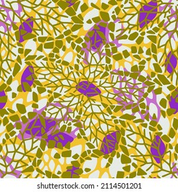 Abstract seamless geometric background with oval textures forming flower buds. Floral pattern. Repeating rhombuses shapes, mosaic tracery. Overlay effect. For textile and fabric.