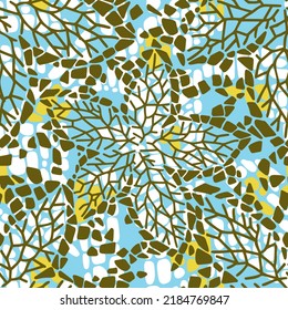 Abstract seamless geometric background with oval textures forming flower buds. Floral pattern. Repeating rhombuses shapes, mosaic tracery. Overlay effect. For textile and fabric.