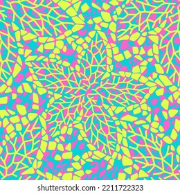 Abstract seamless geometric background with oval textures forming flower buds. Floral pattern. Repeating rhombuses shapes, spots, mosaic tracery. Overlay effect. For textile and fabric.