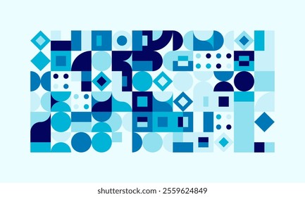 Abstract seamless geometric background with a pattern of interconnected blue shapes and lines, offering a versatile design for digital art, branding, or creative projects.