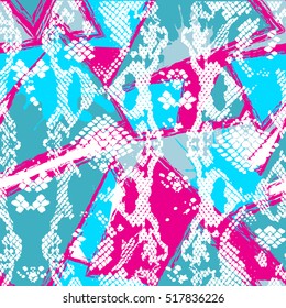 Abstract seamless geometric background with Snake skin texture for textile. Modern grunge background . Wallpaper for boys and girls