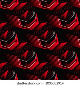 Abstract seamless geometric background with squares, star, triangles, scuffed, drops, sprays, and ink droplets. Grunge, neon texture pattern. Wallpaper for boys and girls. Urban colorful backdrop.