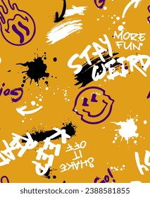 Abstract seamless geometric background with squares, graphic elements , scuffs, drops. Grunge, text. Wallpapers for boys and girls. Urban  background.