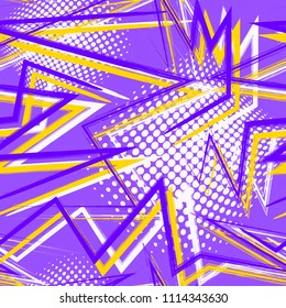 Abstract seamless geometric background with triangles cracked texture, dots, drops and splashes.Grunge pattern for boys, girls, sport, fashion. Urban colorful wallpaper.