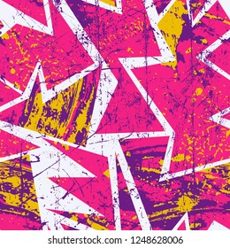 Abstract seamless geometric background with triangles cracked texture. Grunge pattern for boys, girls, sport, fashion. Urban colorful wallpaper. Silhouette repeated backdrop