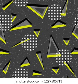 Abstract seamless geometric background with triangles texture, dots. Pattern for boys, girls, sport, fashion. Urban colorful wallpaper.