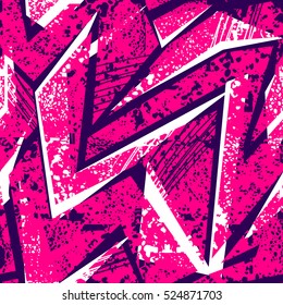 Abstrakter, nahtloser geometrischer Hintergrund mit abgerissener Struktur, Punkten, 
Tropfen und Splashes.Grunge Muster für Jungen, Mädchen, Sport, Mode. Städtische bunter Tapete. Silhouette, wiederholter Hintergrund