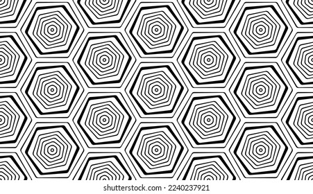 Resumen Patrón de Hexagones blancos y negros geométricos sin foco. Arte vector.