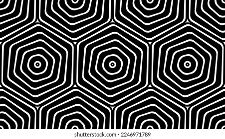 Resumen Patrón de Hexagones blancos y negros geométricos sin foco. Arte vector.