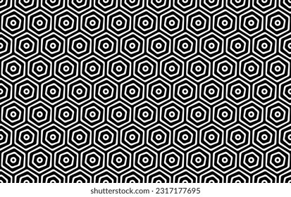 Abstract Seamless Geometric Black and White Hexagons Pattern. Vector Art.