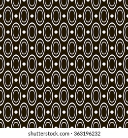 Abstract seamless geometric black and white pattern of circles and hoops. Stylish contrasty print. Vector illustration for various creative projects