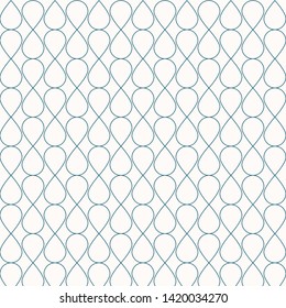 Abstract seamless geometric blue lines pattern ornament stylish background. Grid with curly cells stripe tile texture mesh of drops. Vector illustration