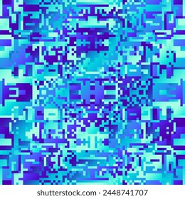 Abstract seamless geometric Blue pattern. Pixel art style pattern. Geometric vector image.
