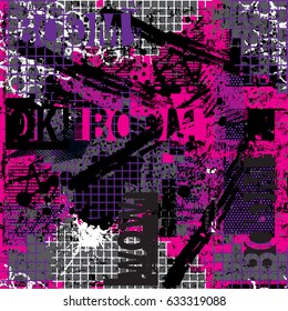 Abstract seamless geometric chaotic pattern with urban geometric elements , for textile. Modern grunge background . Wallpaper for boys and girls