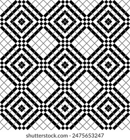 Abstract Seamless Geometric Checked Black and White Pattern. Vector Art.