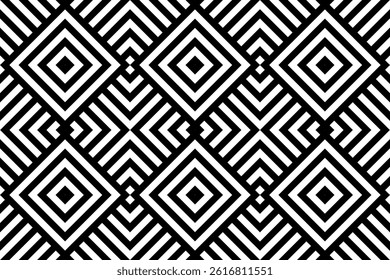 Abstract Seamless Geometric Checked Black and White Pattern. Vector Art.